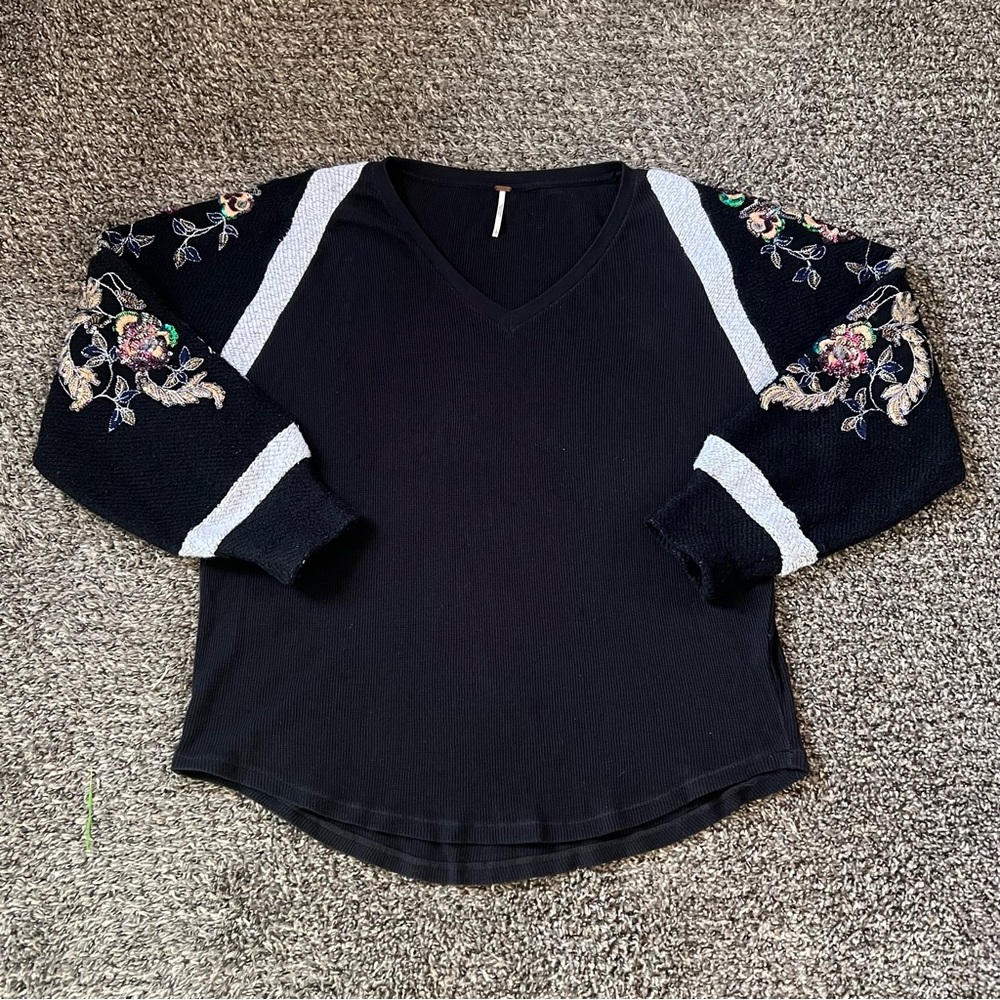 Free People Better Together Sequin Embroidered Oversized Tunic Top